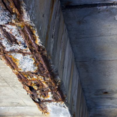 Damaged bridge support close - up