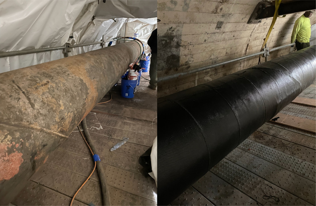 Composite wrap repair for natural gas transmission line operated by major utility provider. 