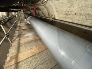 View along pipeline with a field-applied coating